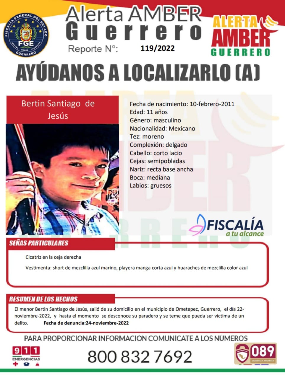 Fiscalía General Del Estado Solicita Su Colaboración Para Localizar A Bertín Santiago De Jesús.