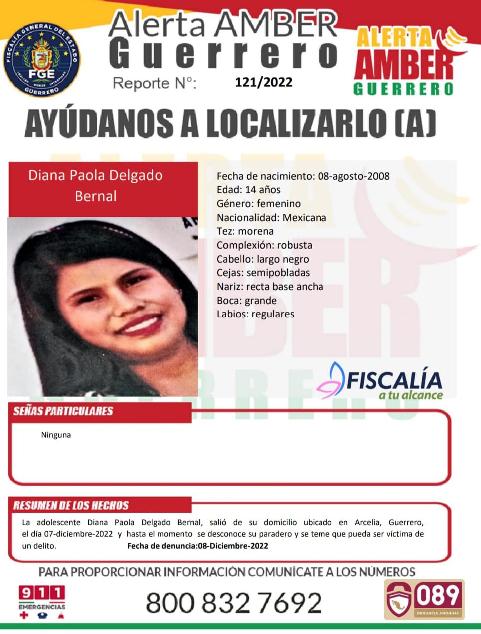 Fiscalía General Del Estado Solicita Su Colaboración Para Localizar A Diana Paola Delgado Bernal.