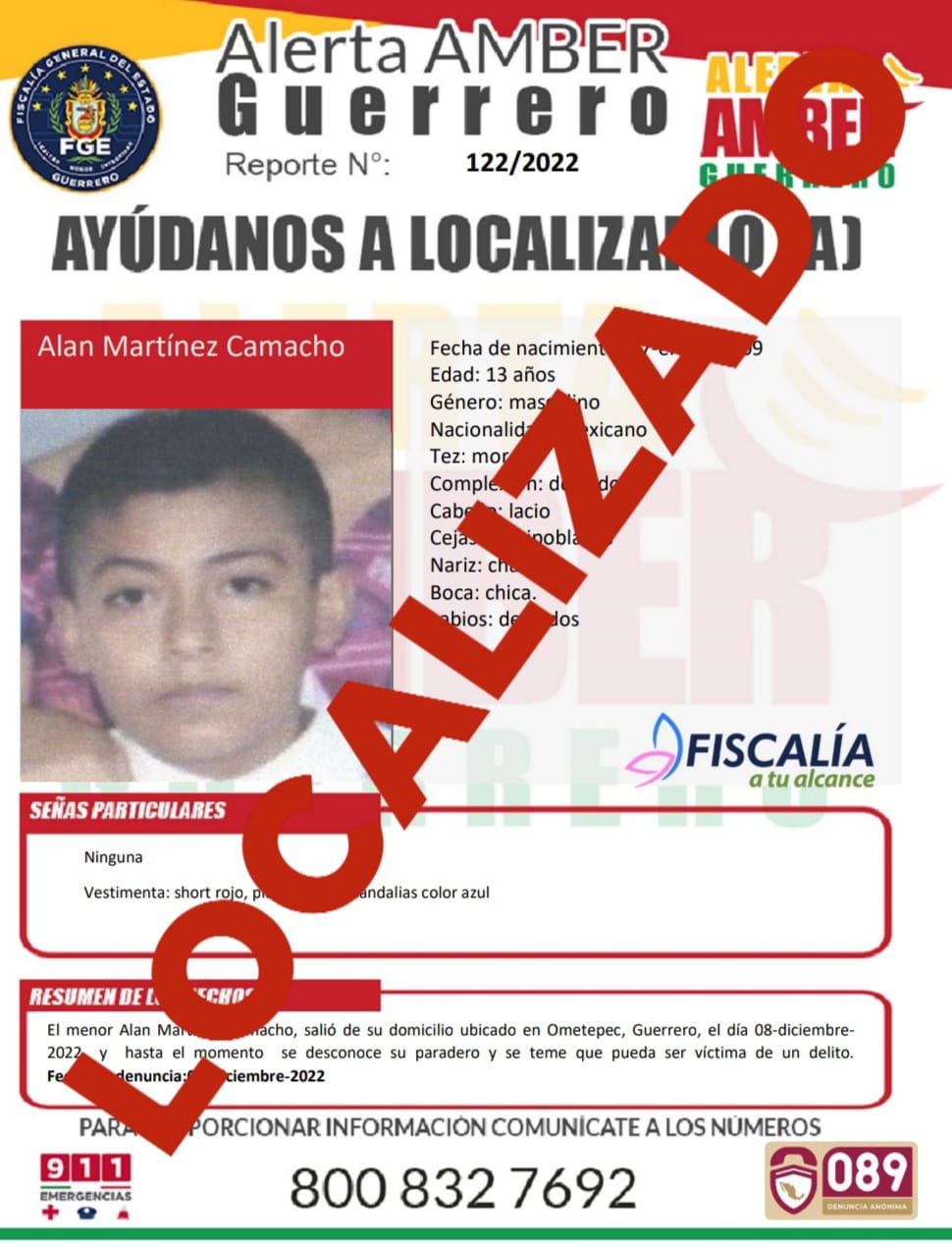 Alan Martínez Camacho Ya Fue Localizado.