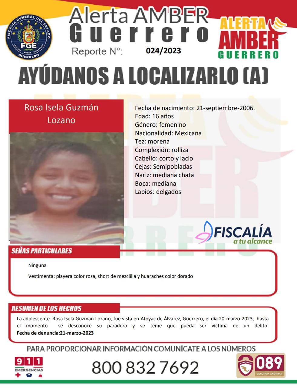 Fiscalía General Del Estado Solicita Su Colaboración Para Localizar A La Menor Rosa Isela Guzmán Lozano.