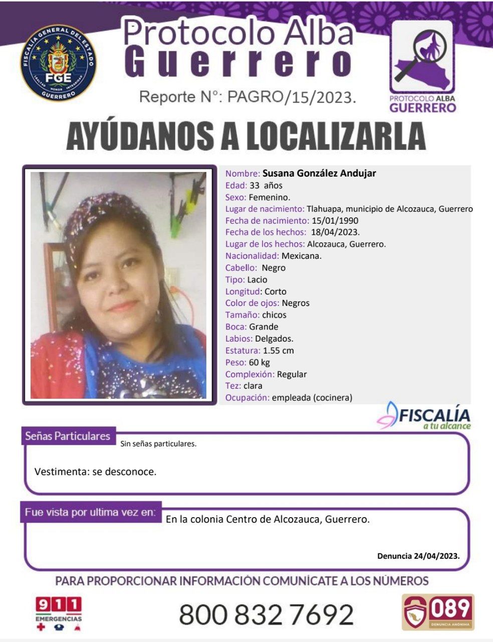 Fiscalía General Del Estado Solicita Su Colaboración Para Localizar A Susana González Andujar.