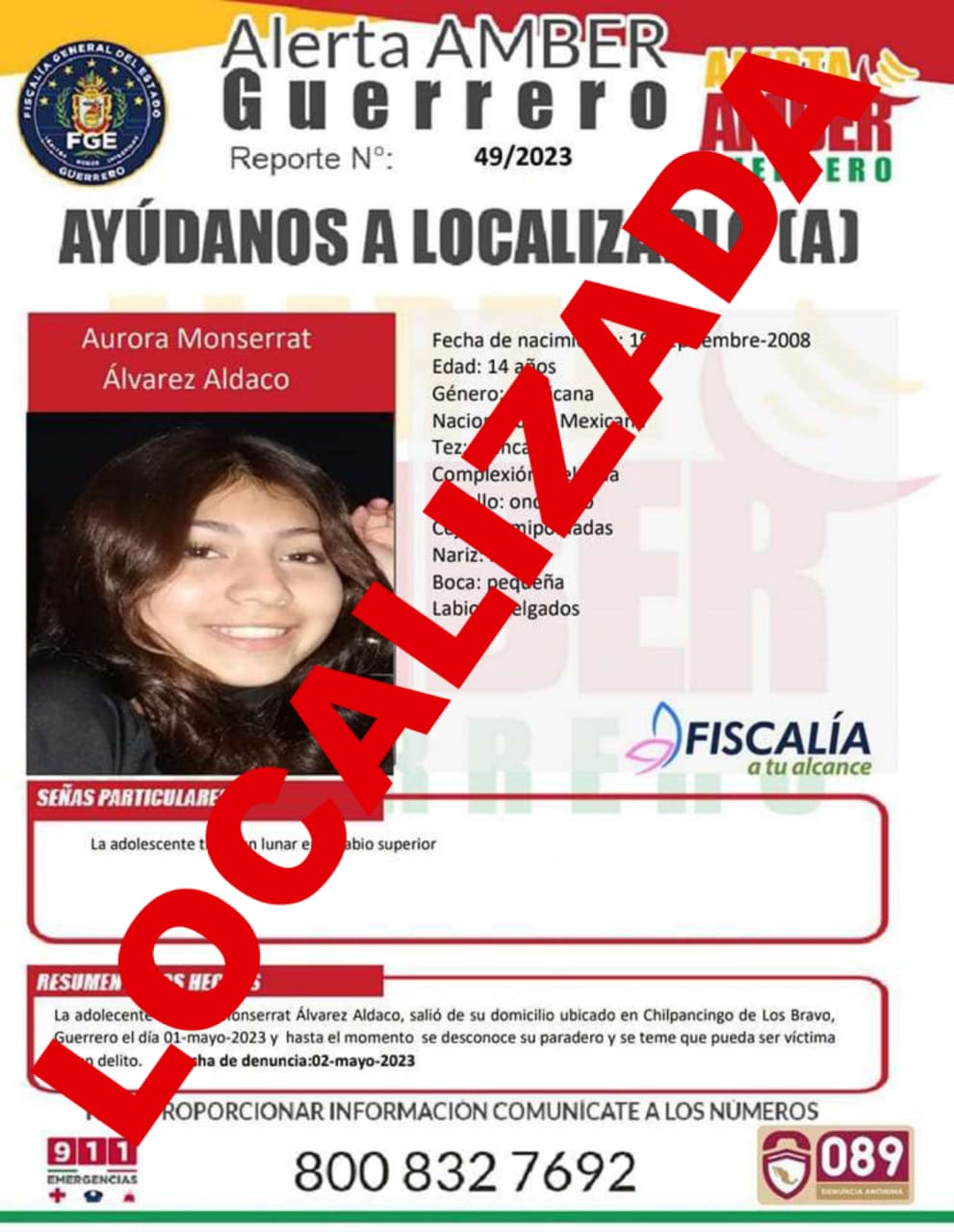 Aurora Monserrat Álvarez Aldaco Ya Fue Localizada.