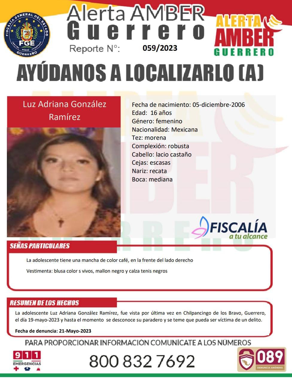 Fiscalía General Del Estado Solicita Su Colaboración Para Localizar A Luz Adriana González Ramírez.