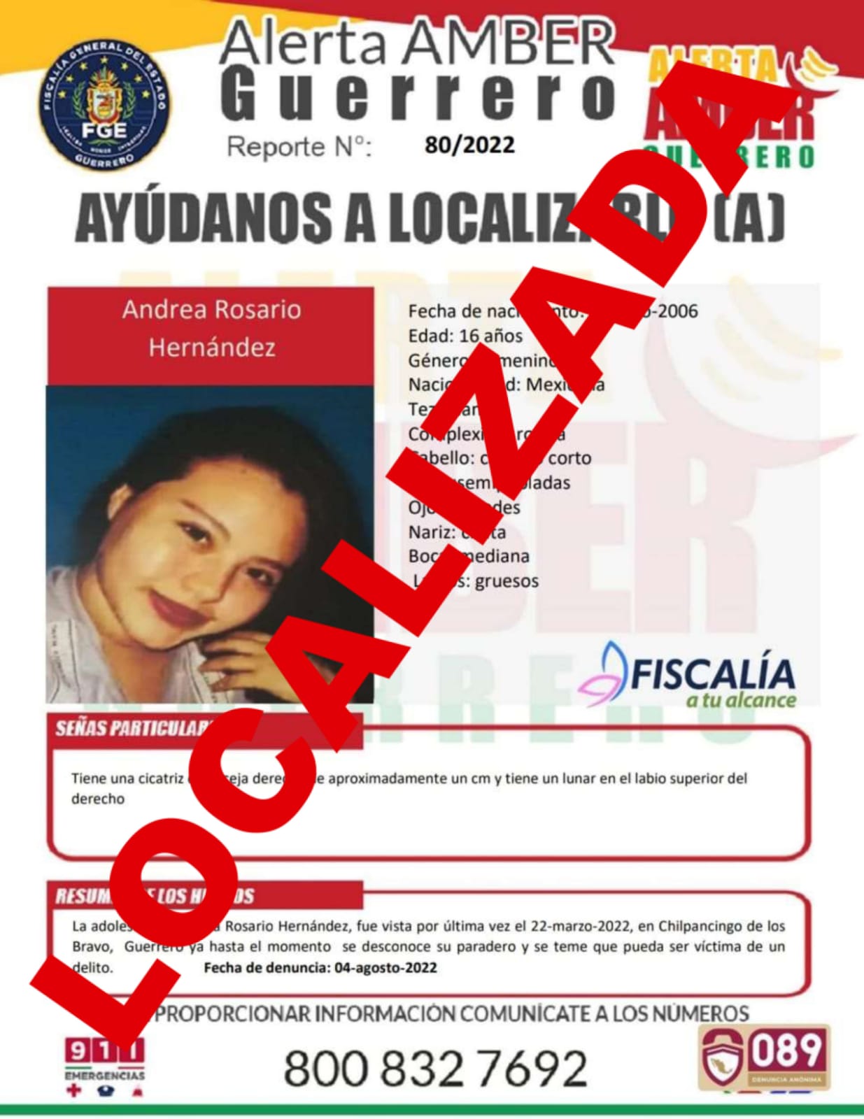 Andrea Rosario Hernández Ya Fue Localizada.