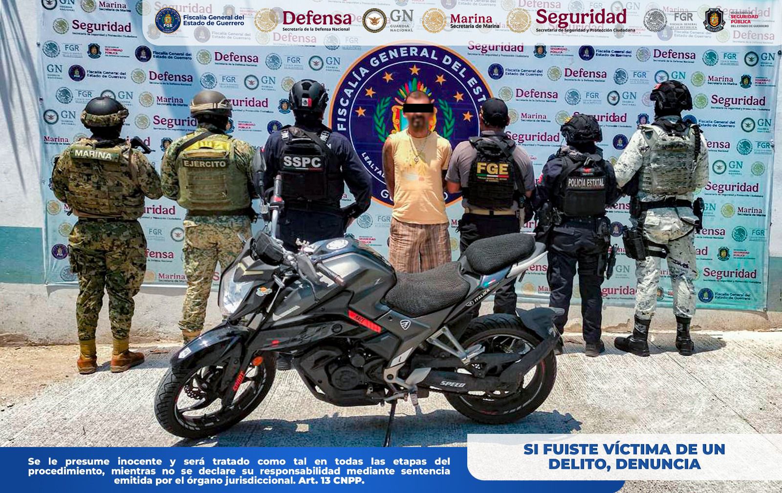 Detiene #FGEGuerrero a un hombre en posesión de motocicleta con reporte de robo en Acapulco