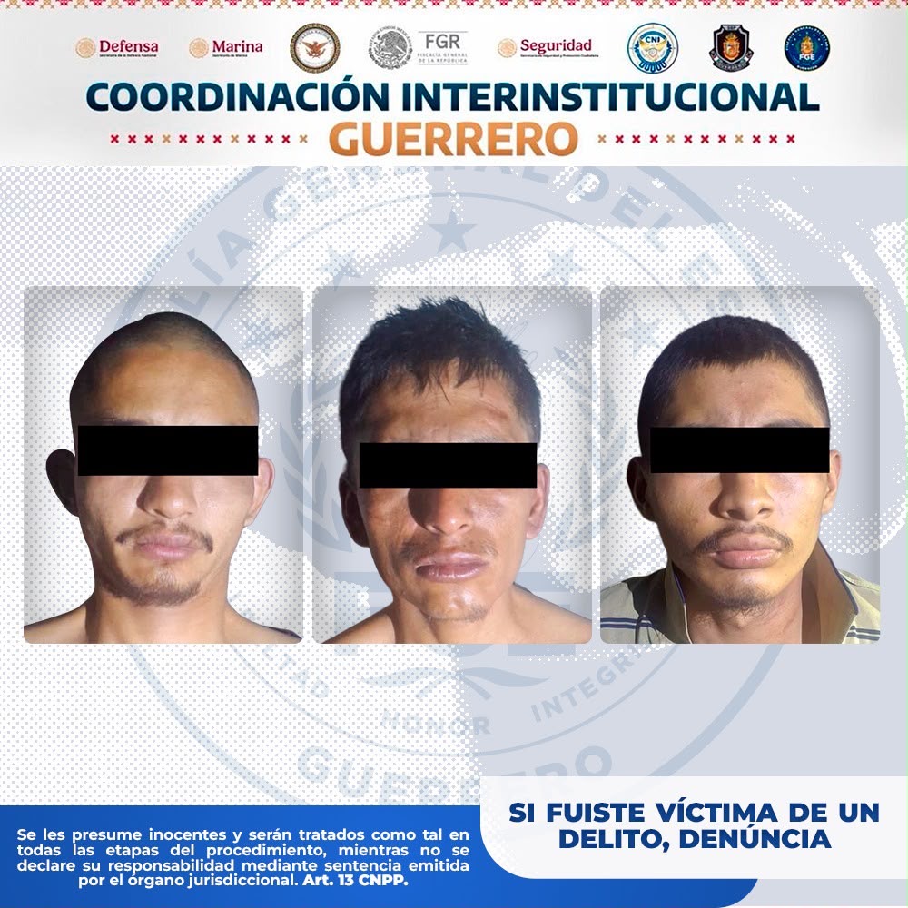 ⭕️ FGE Guerrero detiene en El Ocotito a tres presuntos integrantes de “Los Ardillos” en posesión de probable droga