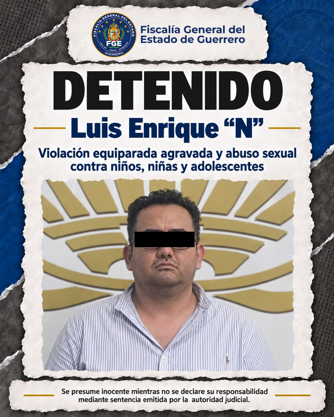 FGE GUERRERO DETIENE EN EL ESTADO DE MÉXICO A INSTRUCTOR DE TAEKWONDO, PRESUNTO RESPONSABLE DE VIOLACIÓN EQUIPARADA AGRAVADA Y ABUSO SEXUAL CONTRA UNA PERSONA MENOR DE EDAD